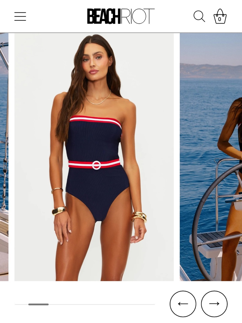 Beach Riot Navy Strapless One-Piece with Red & White Accent Belt